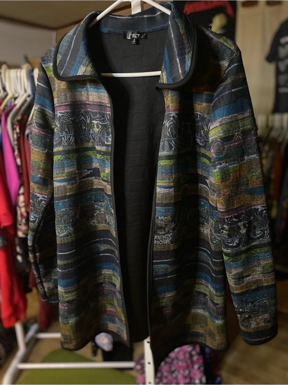 Multicolor Striped Open-Front Blazer Jacket